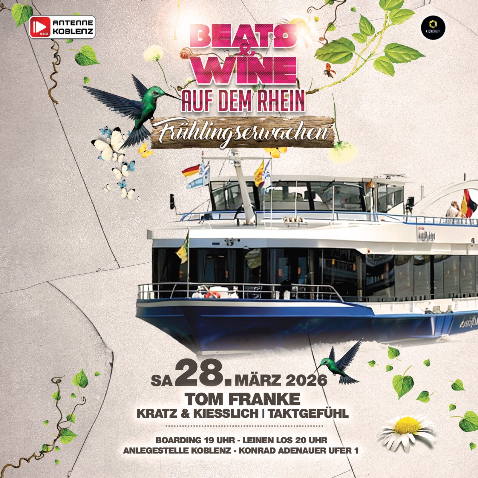 🍷 Beats & Wine auf dem Rhein – Früh­lings­er­wa­chen 2026
